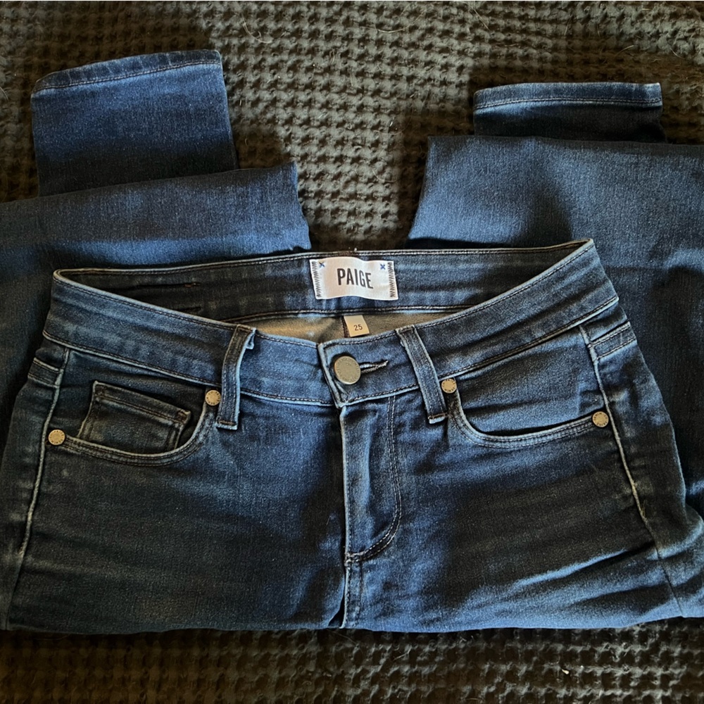 PAIGE Dark Blue Straight Leg Women's Jeans